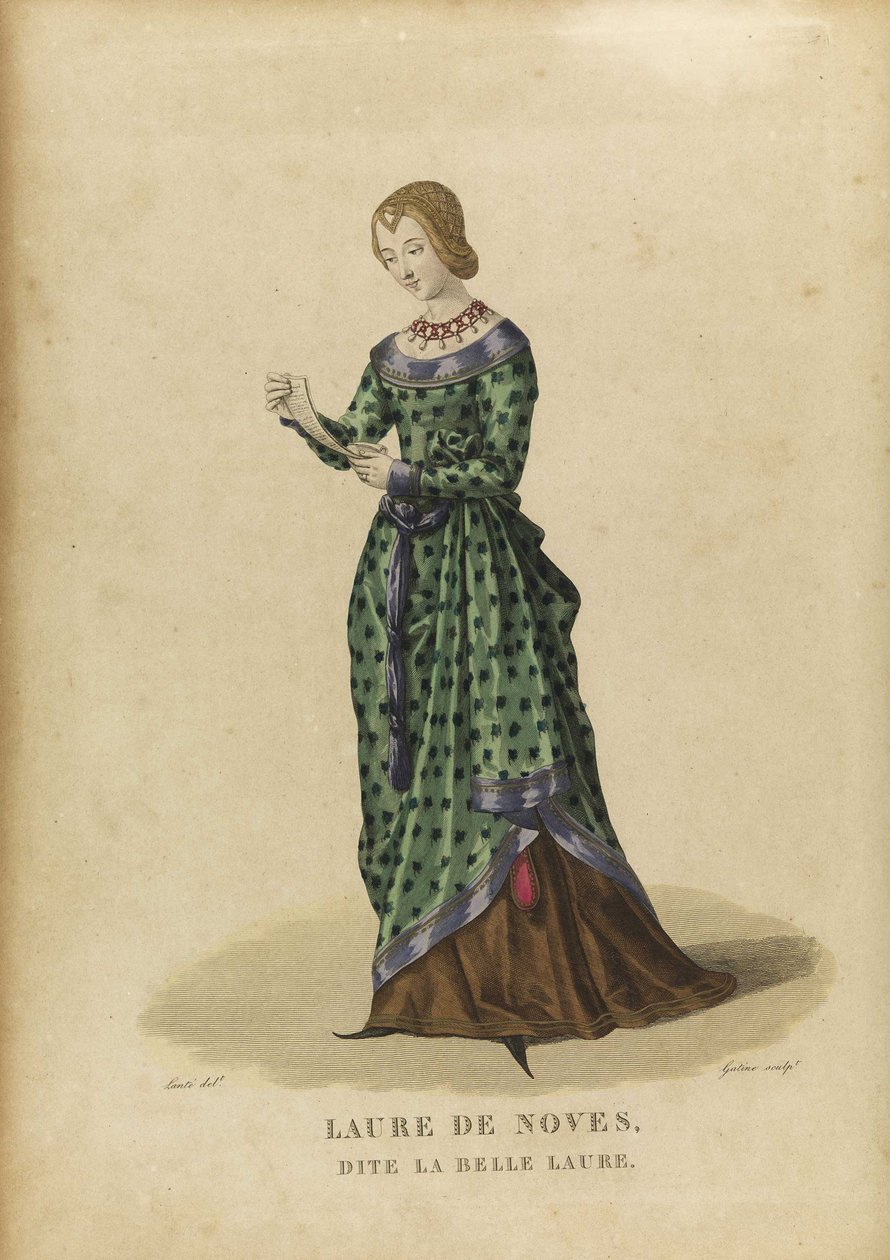 Laure de Sade - Laura de Noves (1310-1348) - Gatine, Georges Jacques (1773-1831) - Sent 1700-talet. - Etsning, akvarell - Privat samling av Georges Jacques Gatine