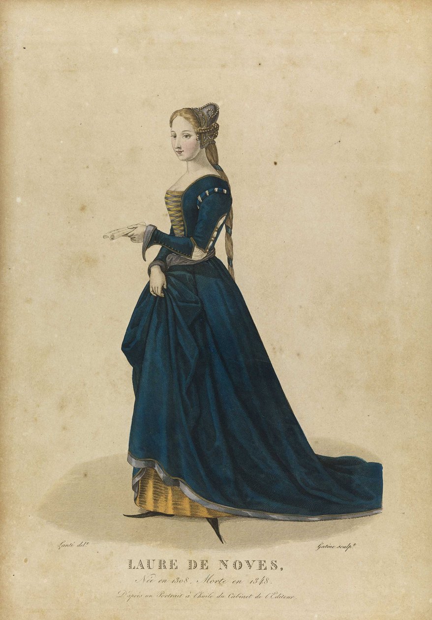 Laure de Sade - Laura de Noves (1310-1348) - Gatine, Georges Jacques (1773-1831) - Sent 1700-talet. - Etsning, akvarell - Privat samling av Georges Jacques Gatine