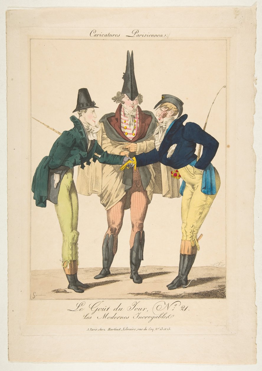 Le Goût du Jour, nr 21: The Incredible Moderns, från Caricatures Parisiennes, ca. 1815. av Georges Jacques Gatine