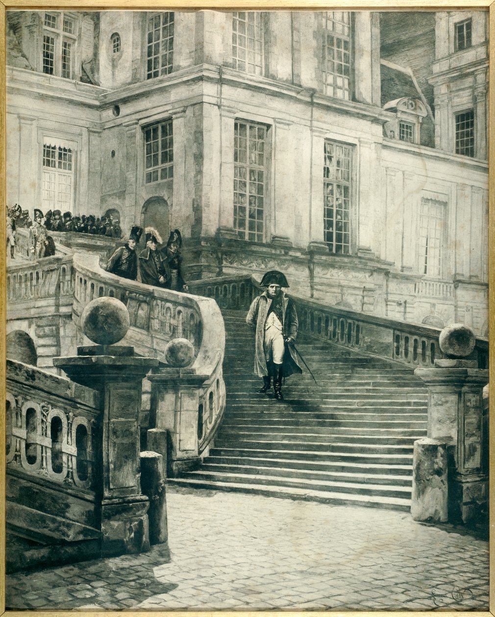 Napoleon a Fontainebleau efter abdikationen den 4 april 1814 - Gravyr av Georges Jules Auguste Cain (1856-1919) av Georges Jules Auguste Cain
