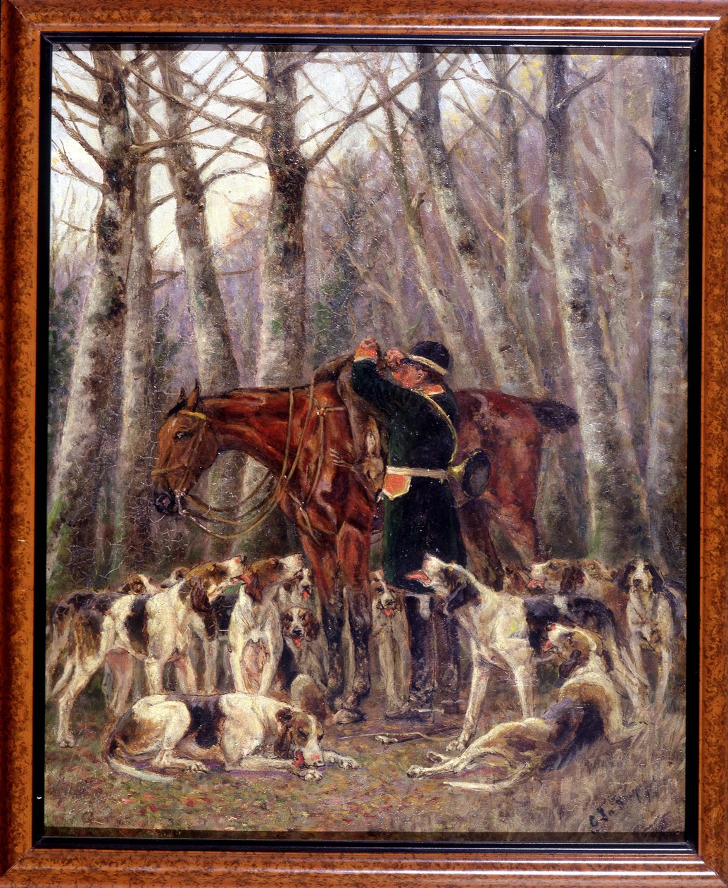 Lastning på hästen av ett rådjur som dödats under en hästjakt - teckning av Georges La Roque, cirka 1900 av Georges La Roque