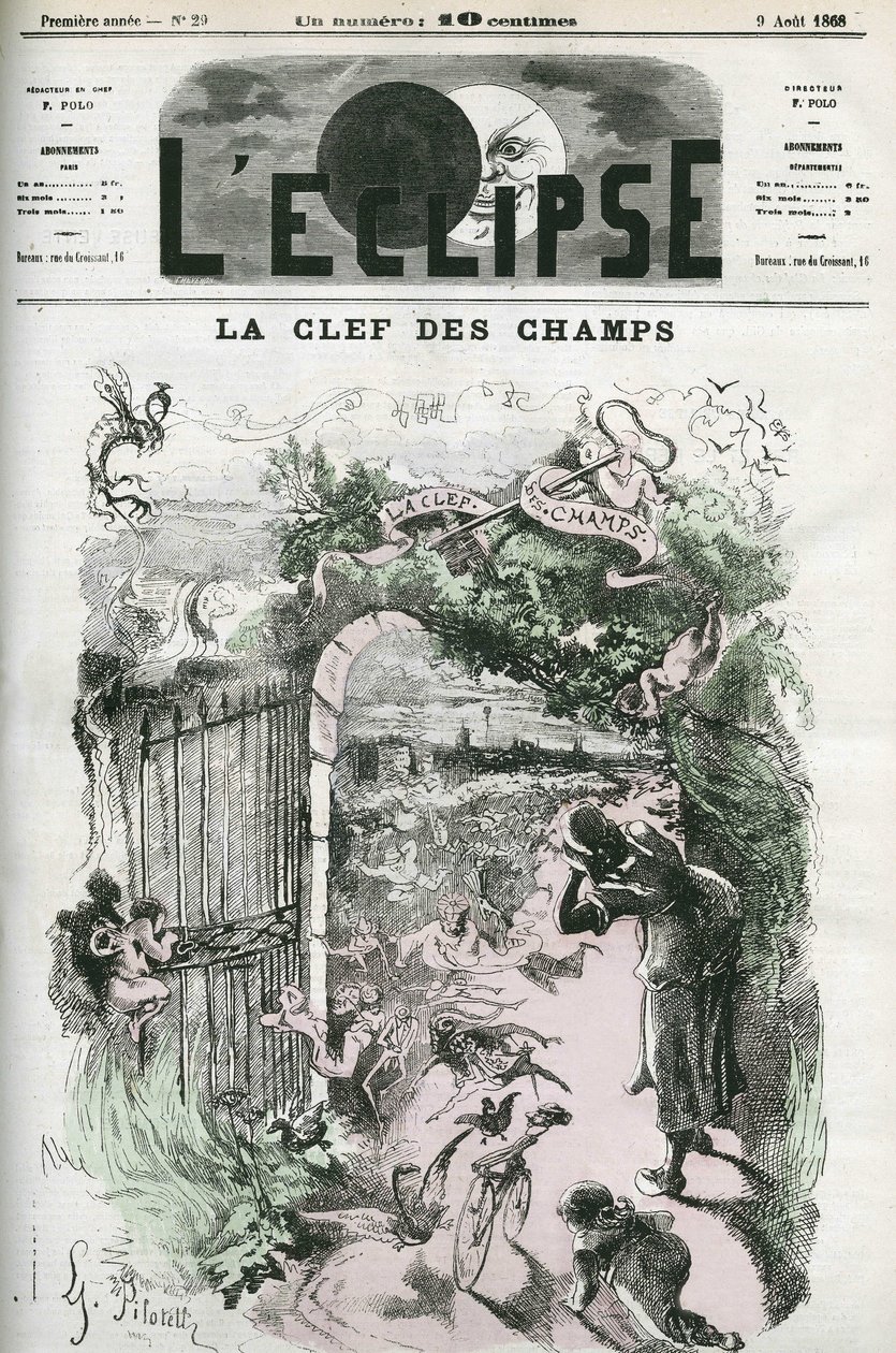 Nyckeln till fälten, illustration av Pilotel som ersätter Gills teckning "Justice and Vengeance pursuing crime", cencure av polisen. Omslag i "" L