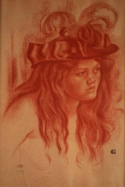 Ung flicka med hatt (krita) av Georges Lemmen