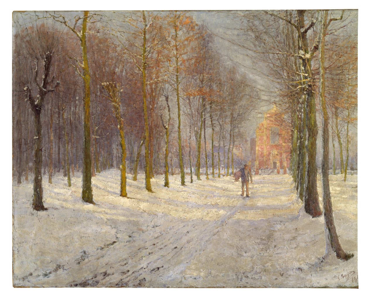 Kyrka i Wondelgem (olja på duk) av Georges Leon Ernest Buysse