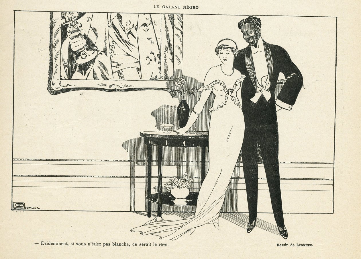 Illustration av Georges Leonnec (1881-1940) i Le Lire, 20/07/12 - Le galant negro - Amour, Xenophobia - Black av Georges Leonnec