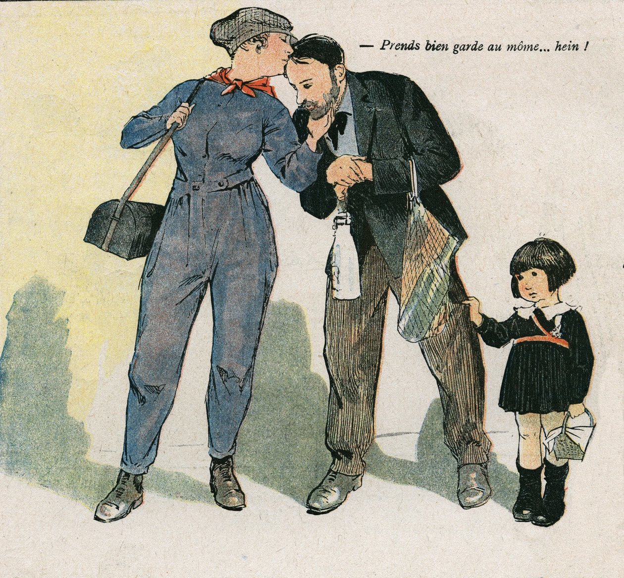 Ta hand om barnet... va? Illustration av Georges Paul LEONNEC (1881-1940) i "" La Baionnette"" den 15 november av Georges Leonnec