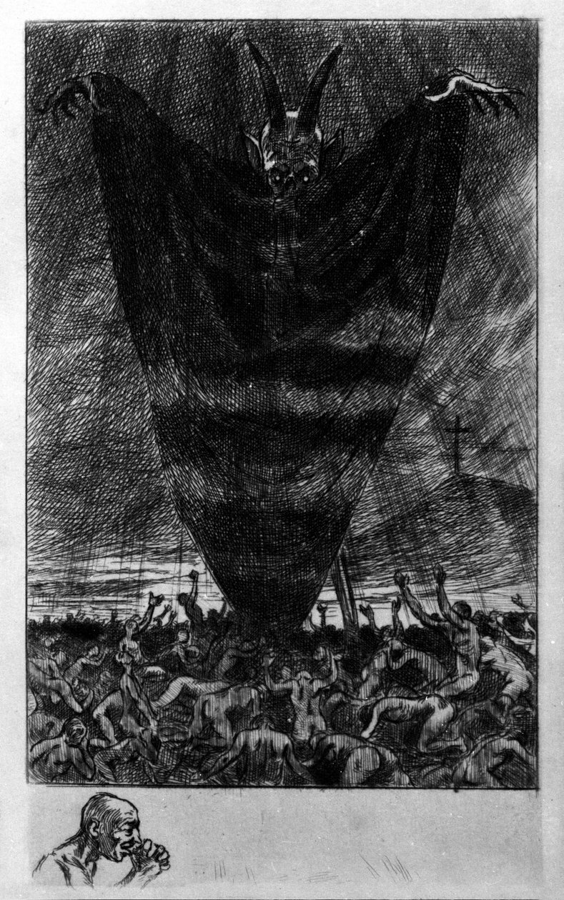 Illustration av Georges Antoine Rochegrosse (1859-1938) för "" Hymne a Satan"" av poeten Charles Baudelaire (1821-1867) i "" Les fleurs du mal"" av Georges Marie Rochegrosse