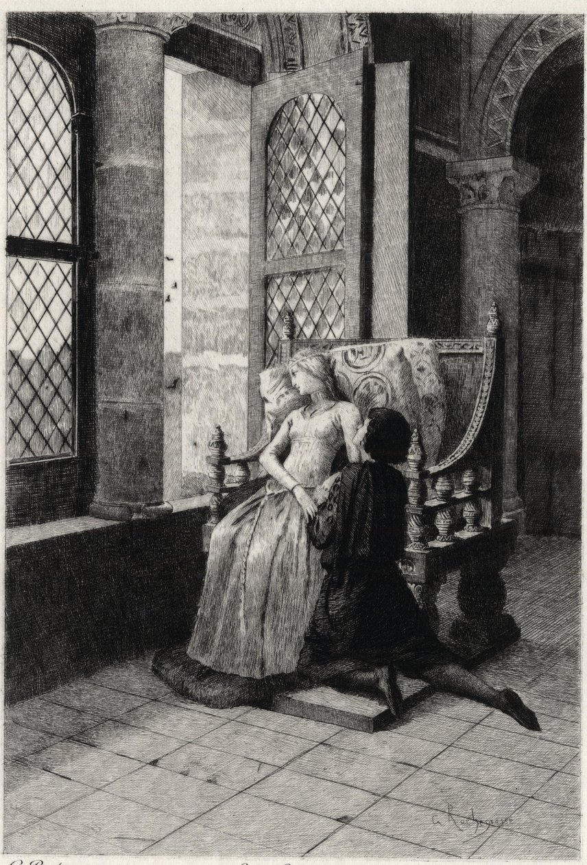 Illustration av Georges Antoine Rochegrosse (1859-1938) för "" The Burgraves"" (första delen - scen III) historiskt drama av Victor Hugo. av Georges Marie Rochegrosse