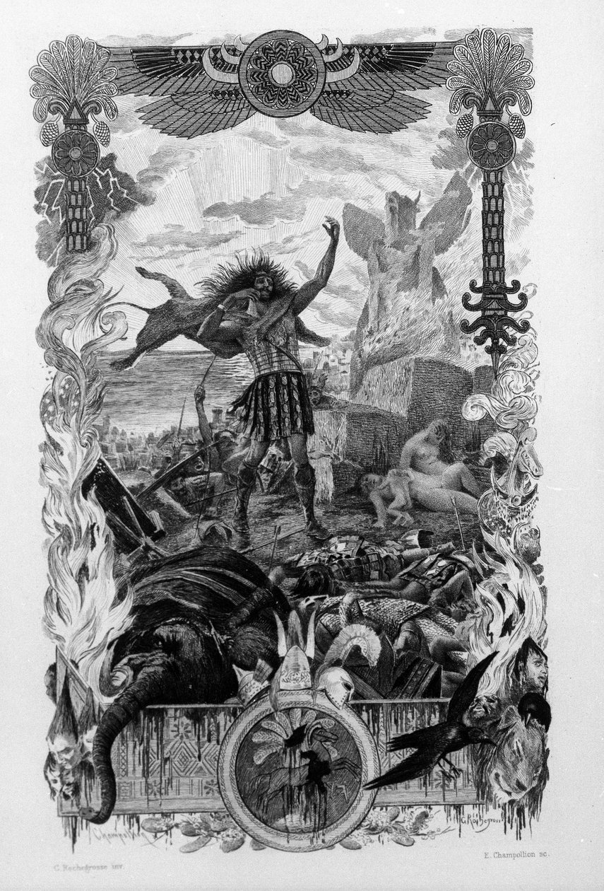 Illustration av Georges Antoine Rochegrosse (1859-1938) till romanen "Salammbo" av Gustave Flaubert, som tar som ram legosoldaternas krig vid tiden för det första puniska kriget (246-241 f.Kr.) mellan romarna och karthagerna. av Georges Marie Rochegrosse