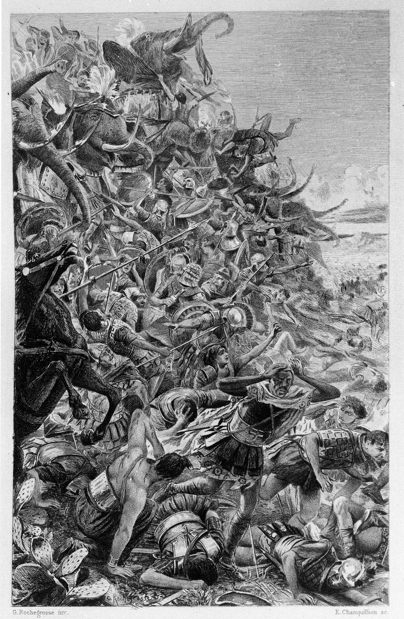 Illustration av Georges Antoine Rochegrosse (1859-1938) till romanen "Salammbo" av Gustave Flaubert, som tar som ram legosoldaternas krig vid tiden för det första puniska kriget (246-241 f.Kr.) mellan romarna och karthagerna. av Georges Marie Rochegrosse
