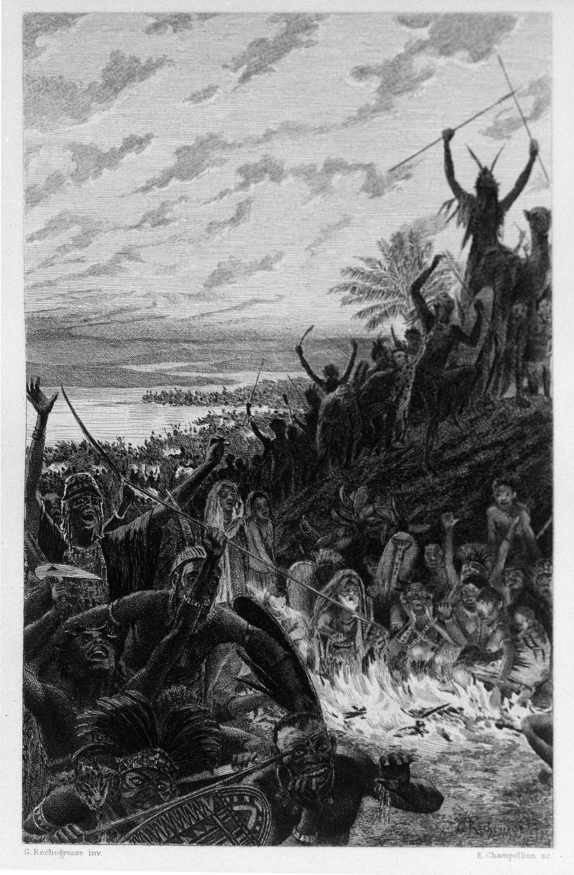 Illustration av Georges Antoine Rochegrosse (1859-1938) till romanen "Salammbo" av Gustave Flaubert, som tar som ram legosoldaternas krig vid tiden för det första puniska kriget (246-241 f.Kr.) mellan romarna och karthagerna. av Georges Marie Rochegrosse