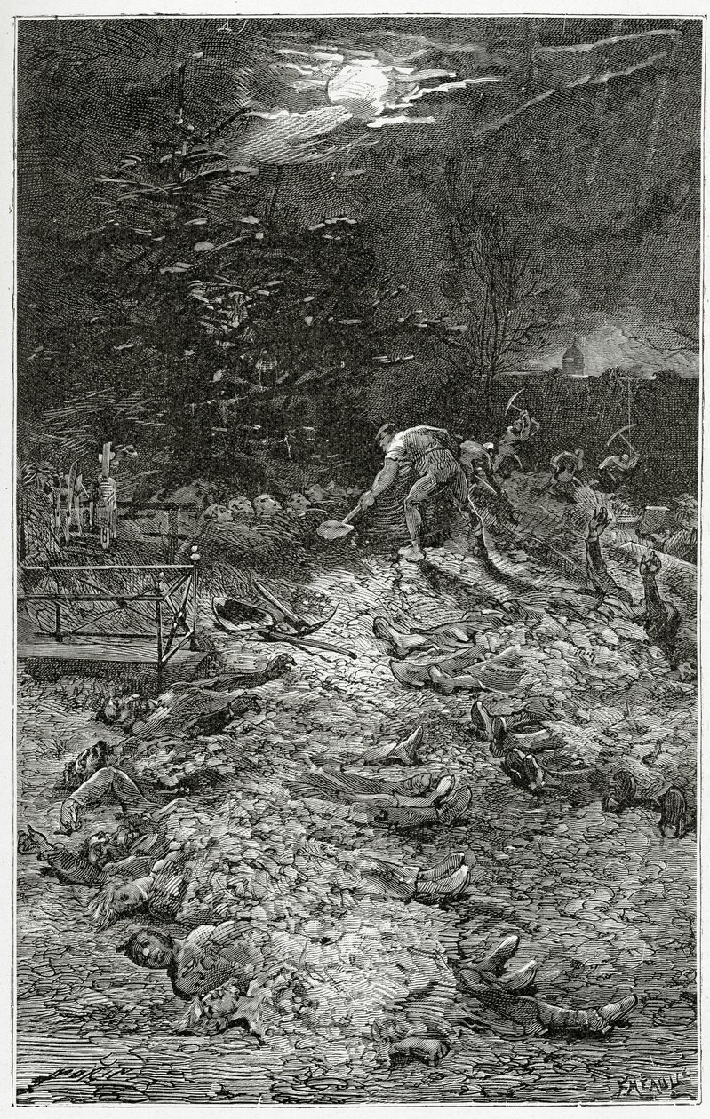 Montmartre Cemetery - illustration från Napoléon le Petit, 1800-talet (bw gravyr) av Georges Marie Rochegrosse