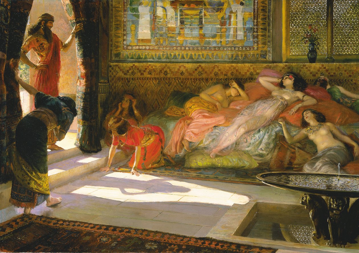 Ny ankomst till Harem, Thebe, 18:e dynastin, c.1890 av Georges Marie Rochegrosse