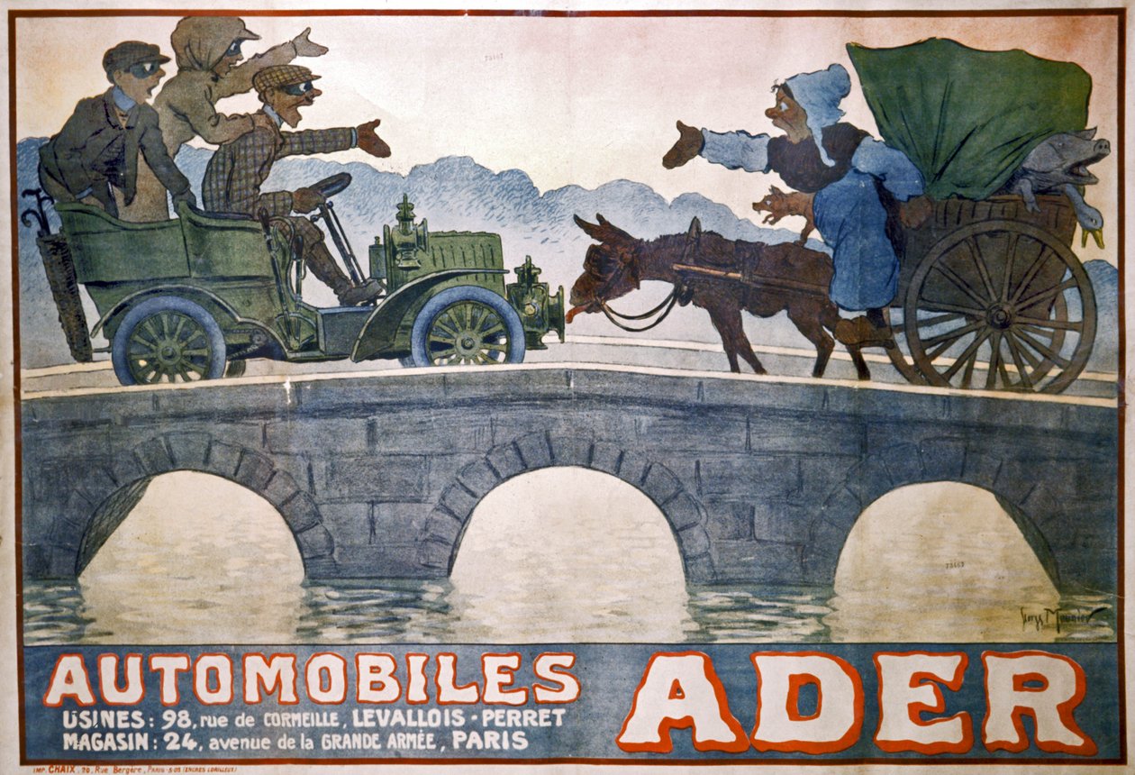 Konflikten mellan vagnen och bilen, ca 1910 (affisch) av Georges Meunier
