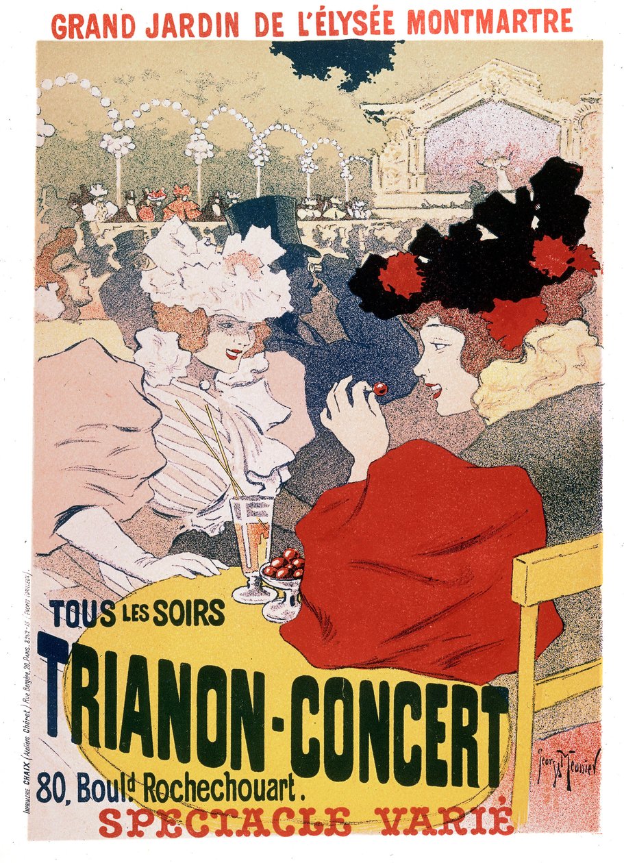 Affisch för föreställningarna vid Trianon-konserten i trädgården till den parisiska kabarén Elysee Montmartre, ca 1900 av Georges Meunier