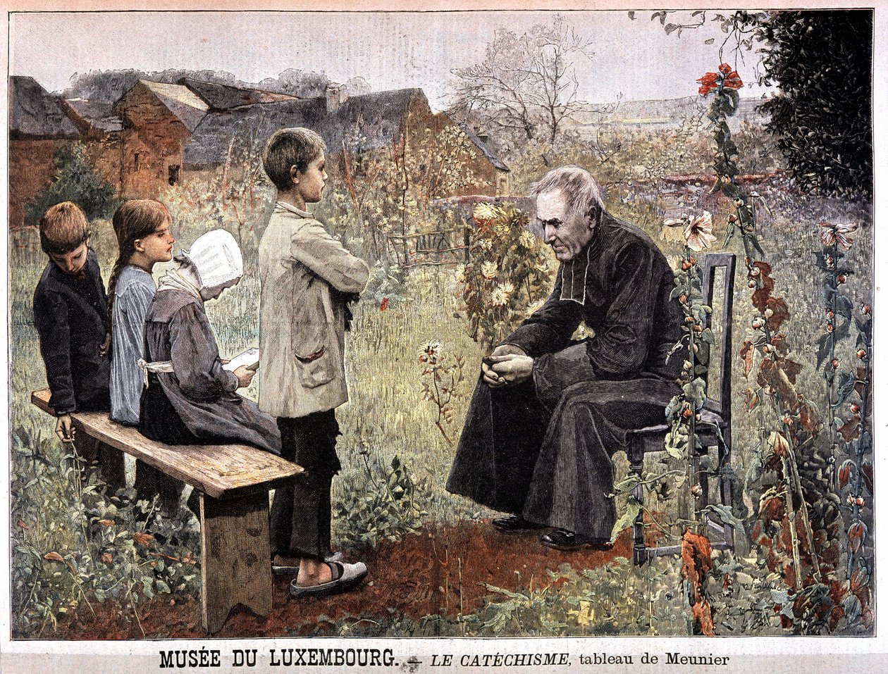 Katekesen (präst och barn i trädgården) av Georges Meunier, Musée du Luxembourg - i "" Le petit Journal"" den 5 juni av Georges Meunier