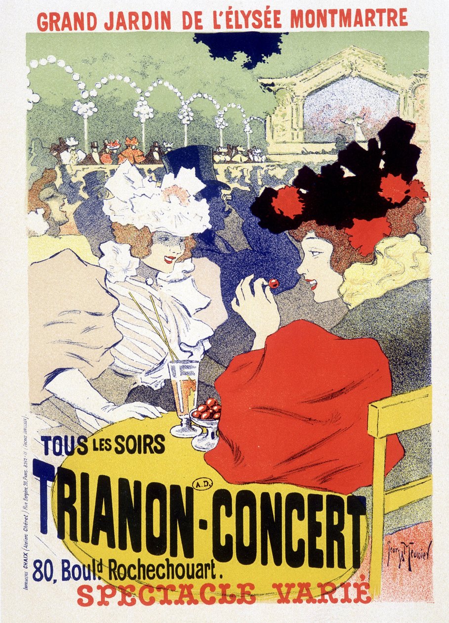 Trianonkonsert, daglig show i den stora trädgården i Elysee Montmartre (Elysee-Montmartre) i Paris. Affisch av Georges Meunier av Georges Meunier