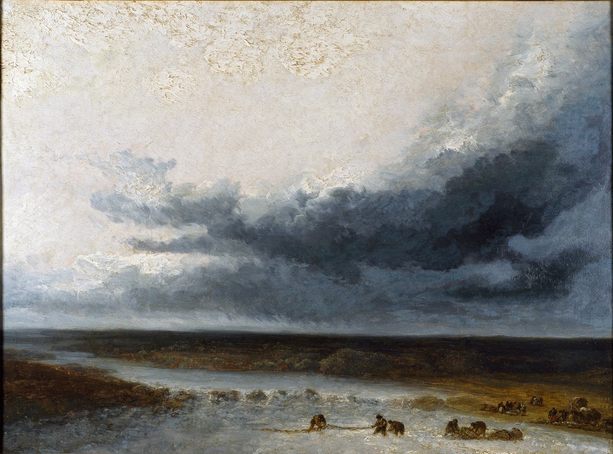 Landskap med fiskare vid mynningen av en flod, tidigt 1800-tal av Georges Michel