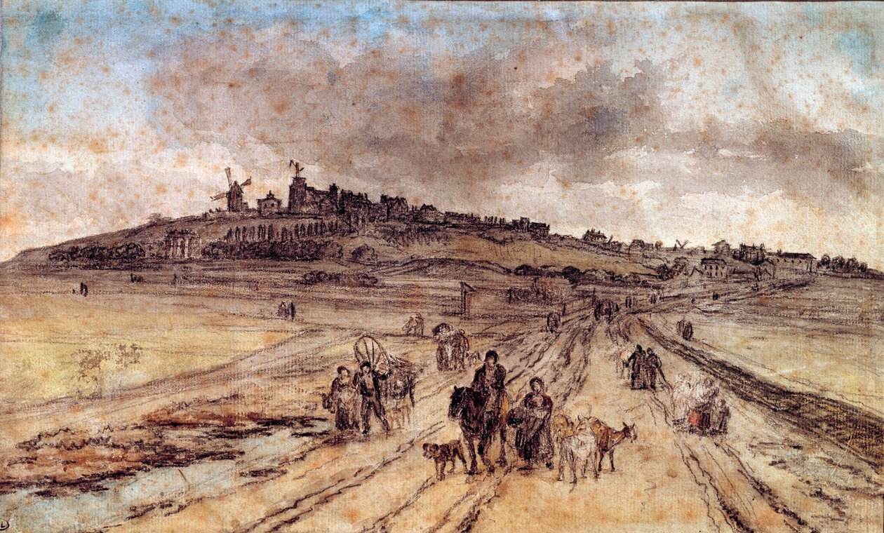 Utsikt från Montmartre till Paris Akvarell av Georges Michel (1763-1843) 1800-talets Paris, Louvren av Georges Michel