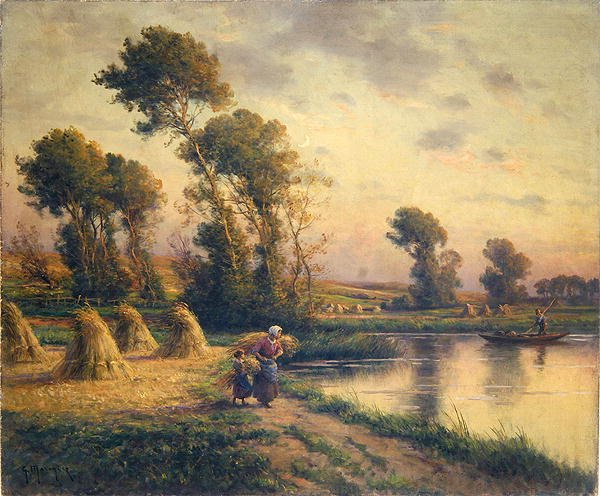 Lantligt landskap (olja på duk) av Georges Philibert Charles Maroniez