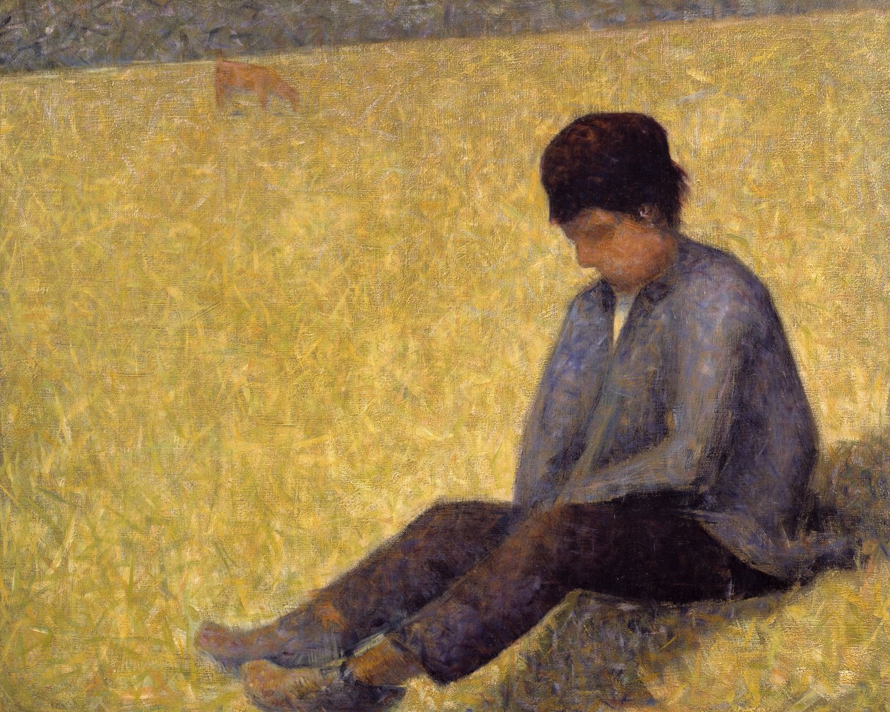 Boy Sitting on the Grass, ca 1882 (olja på duk av Georges Pierre Seurat