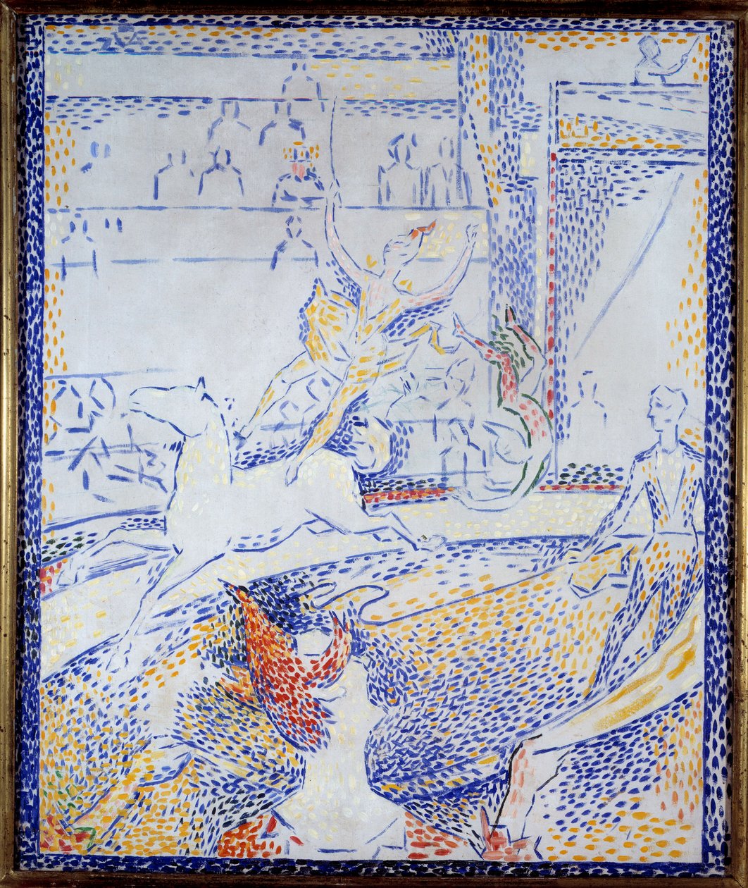 Cirkus En dansare som gör ett konstflygnummer till häst och en clown. Skiss av Georges Seurat (1859-1891) 1891 Sön. 0,55x0,46 m Paris, musee d