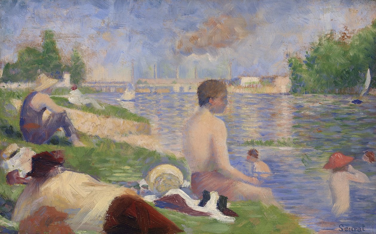 Slutstudie för badande i Asnières, 1883 av Georges Pierre Seurat