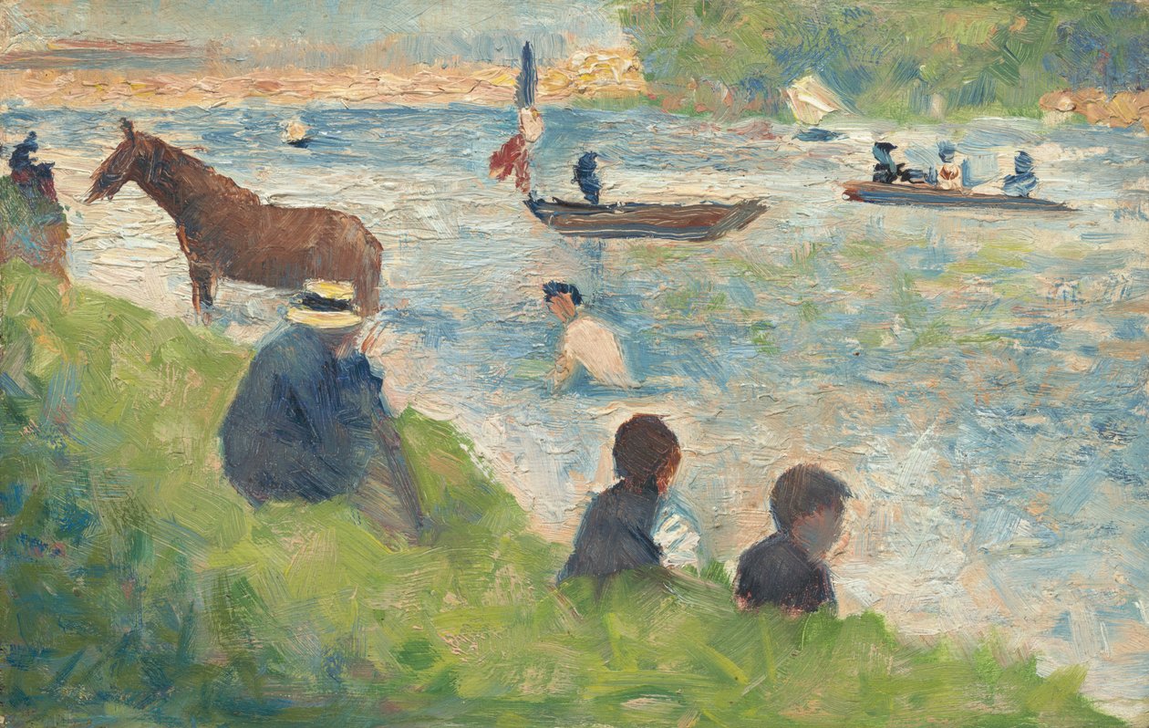 Häst- och båtstudie för badande i Asnières, 18831884. av Georges Pierre Seurat