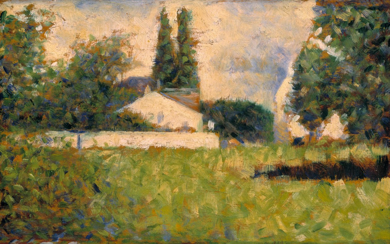 Hus bland träd / Maison dans les Arbres, ca 1883 (olja på panel) av Georges Pierre Seurat