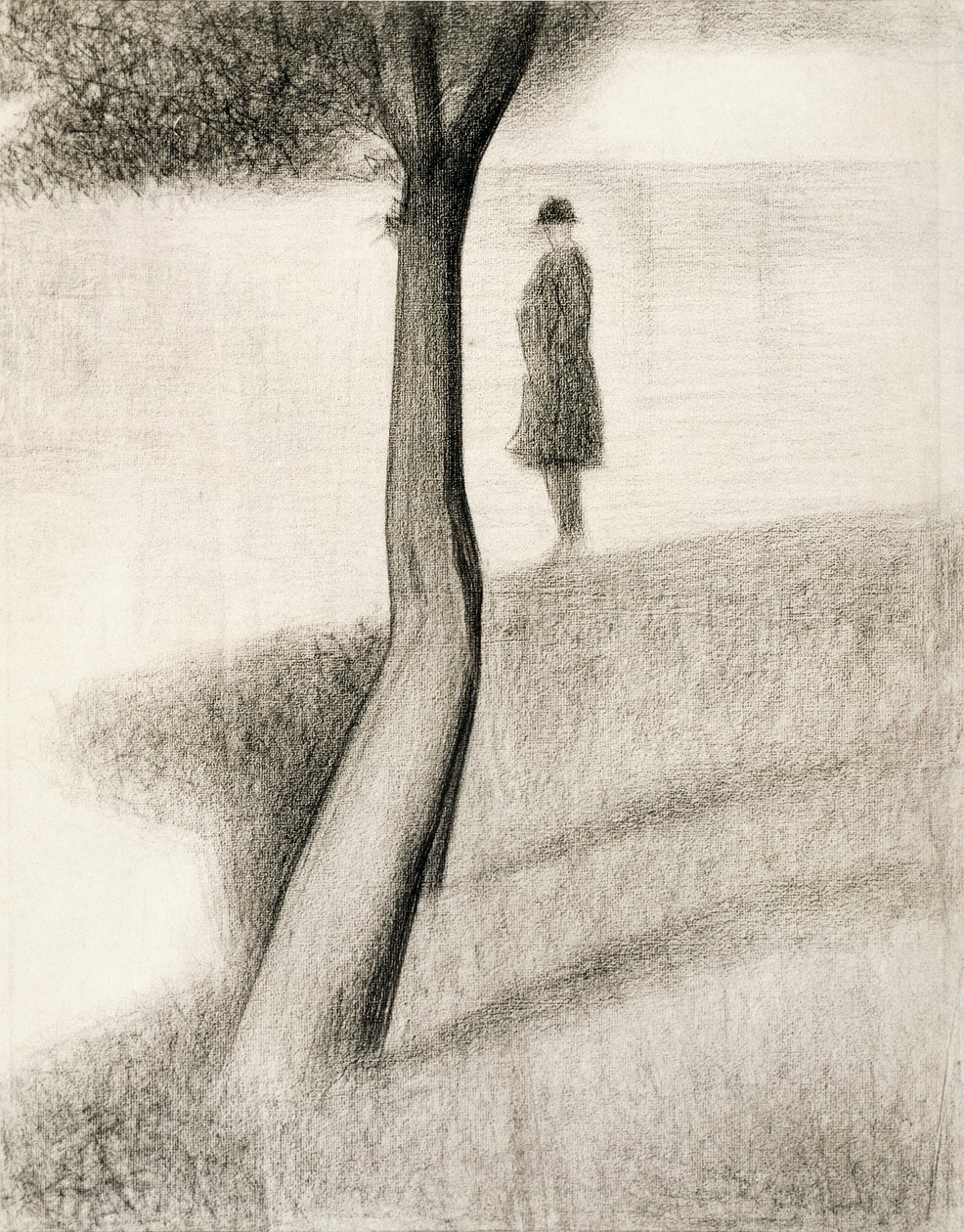 Man som står bredvid trädet; studera på La Grande Jatte av Georges Pierre Seurat