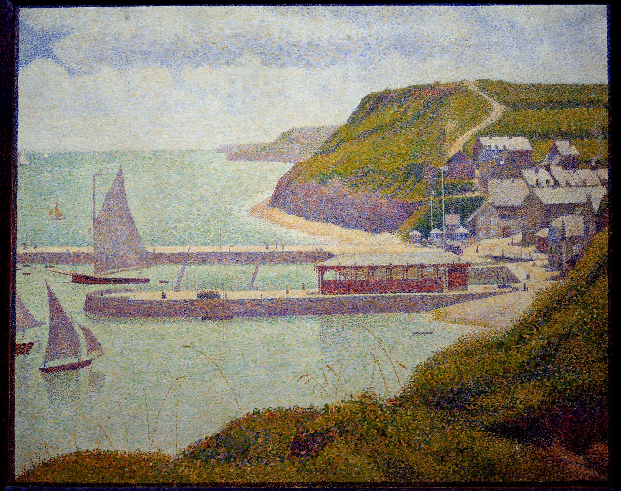 Port en Bessin, före hamn, maree haute Målning av Georges Seurat (1859-1891) 1888 Sön. 0,67x0,82 m. Paris, Musée d