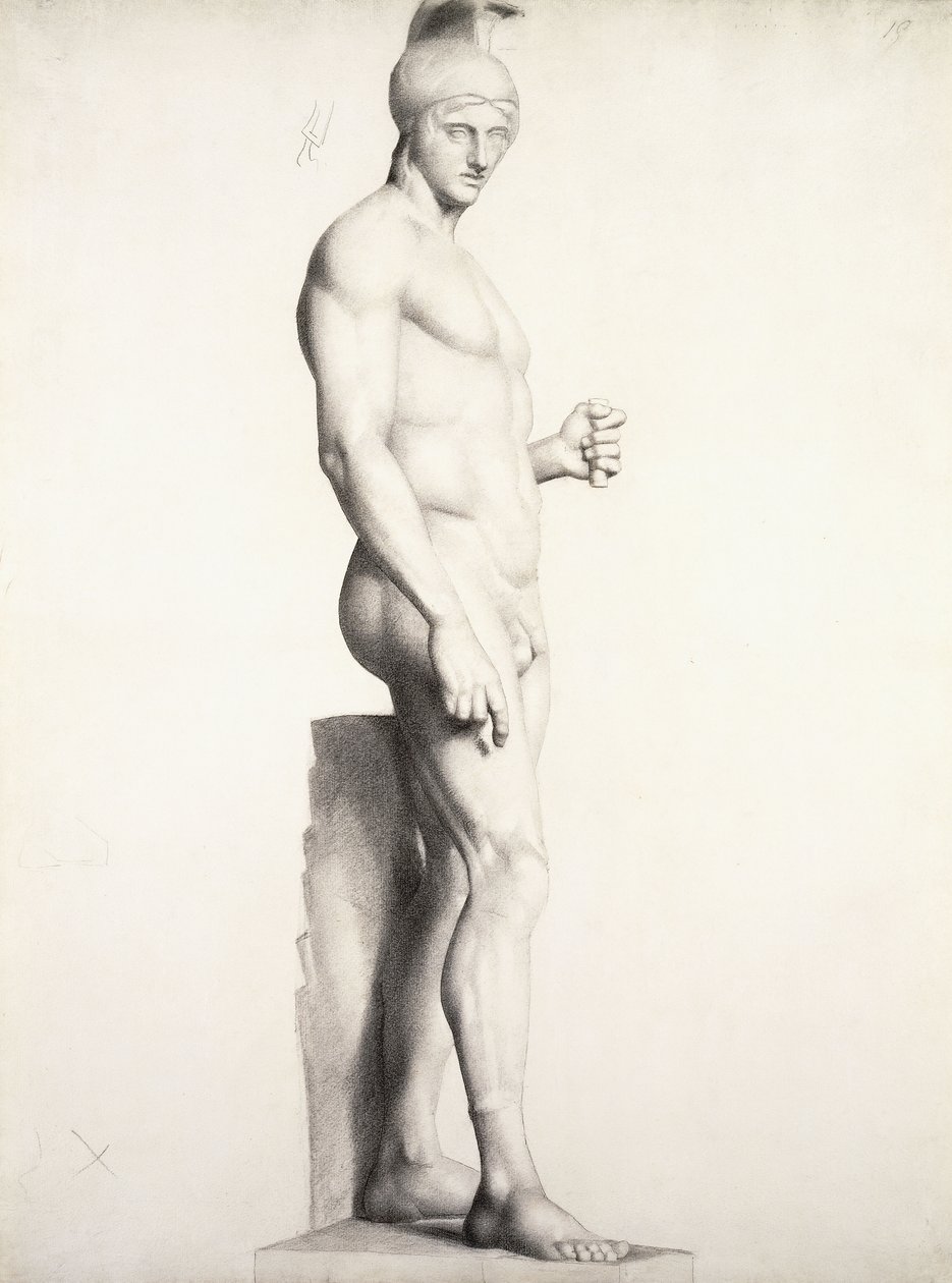 Krigare som bär en hjälm, i profil, 1875-1878 av Georges Pierre Seurat