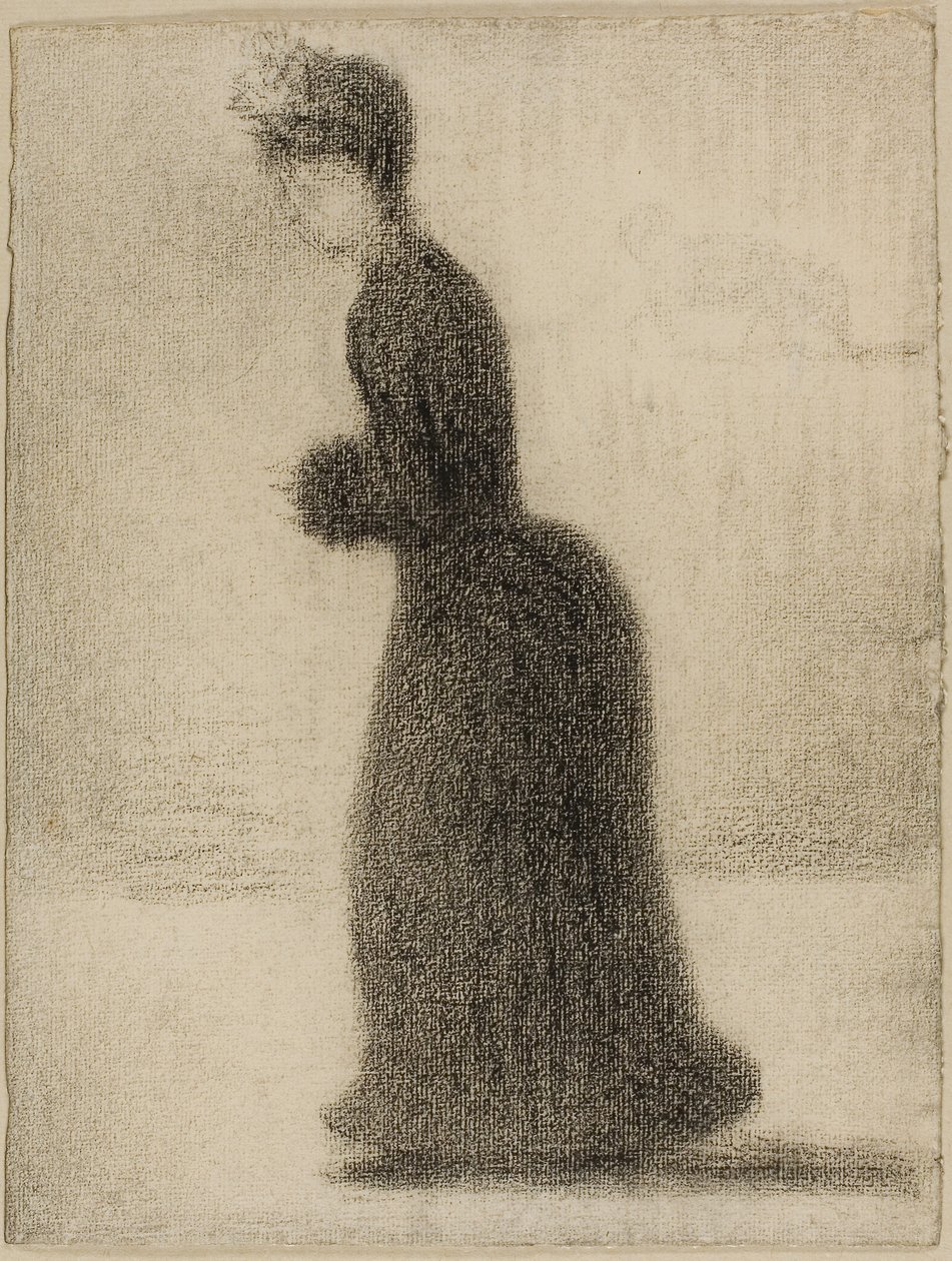 Kvinna med muff, ca 1884 (svartkrita på papper upplagt på kartong) av Georges Pierre Seurat