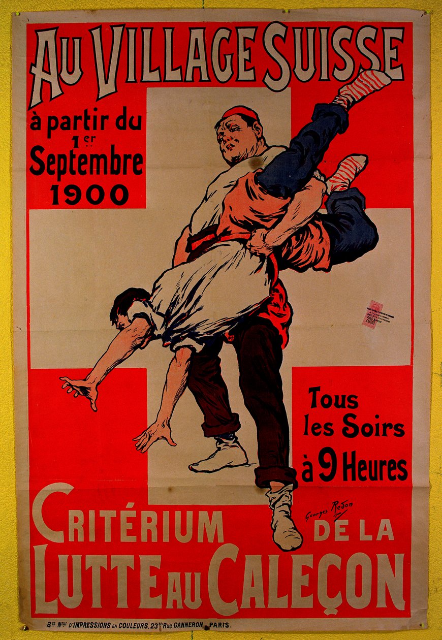 Affisch med reklam för brottningstävlingar i den schweiziska byn, 1900 av Georges Redon