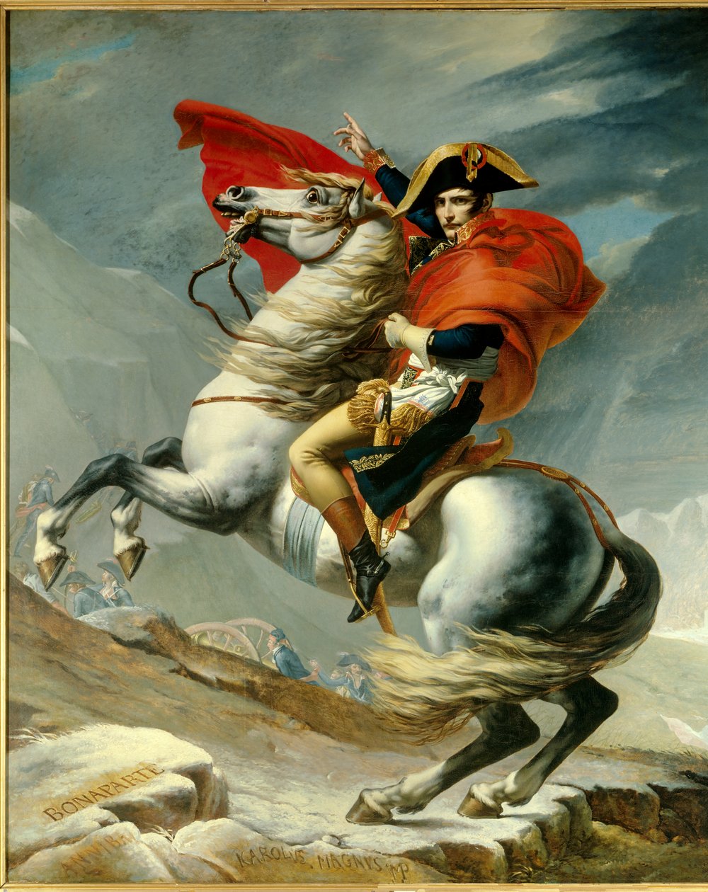 Den förste konsuln Napoleon Bonaparte (1769-1821) som korsade Alperna vid passet av Grand Saint-Bernard i maj 1800. Målning av Georges Rouget (1783-1869) av Jacques Louis David (1748-1825) 1800-talets Paris, musee de l