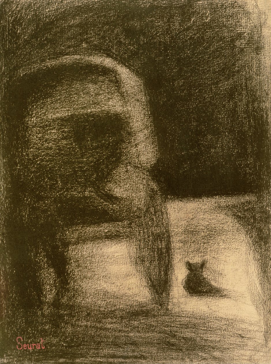 Vagn och hund, ca 1882-84 (Conté krita på papper) av Georges Seurat