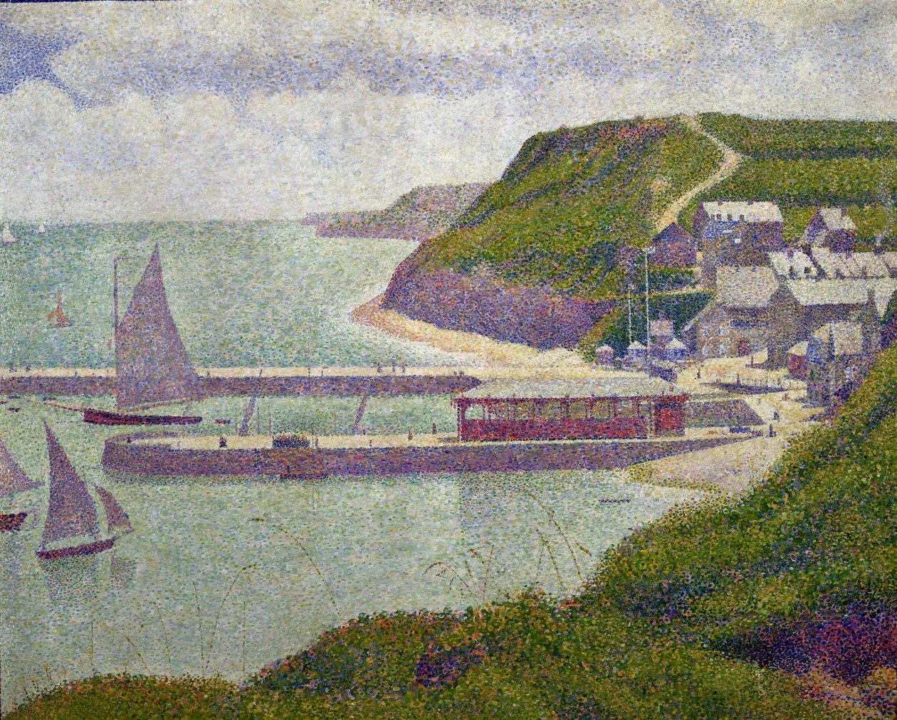 Hamnen i Port-en-Bessin vid högvatten, 1888 av Georges Seurat