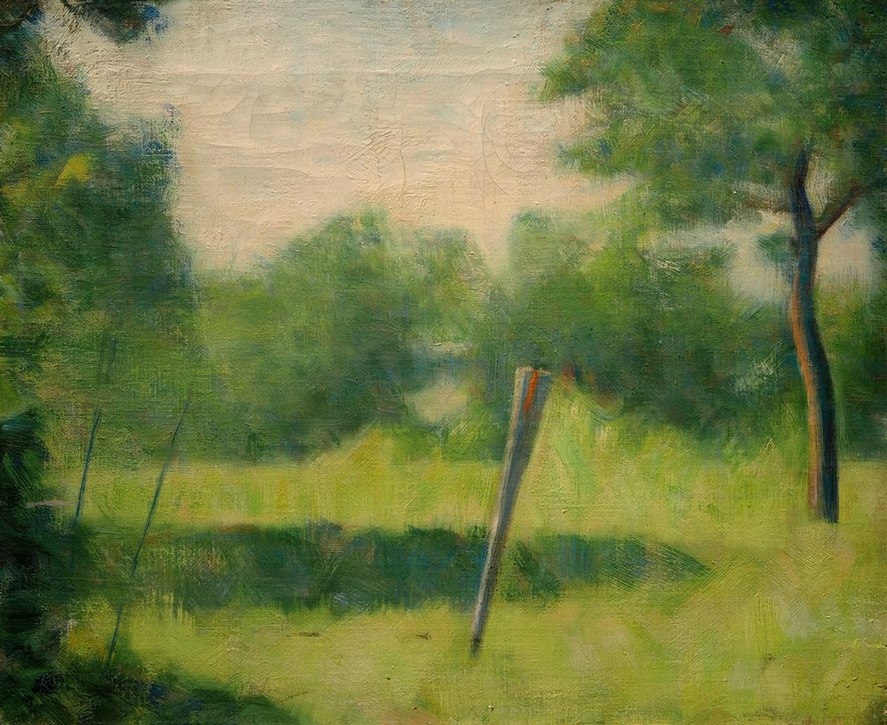Paysage au piquet (landskap med en stång) av Georges Seurat