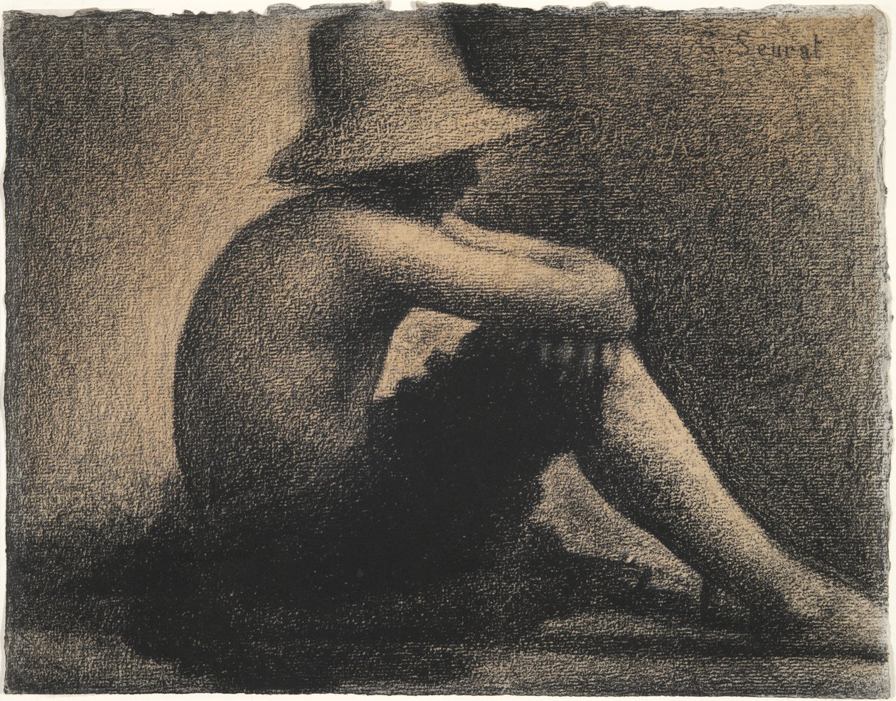 Sittande pojke med stråhatt, studera för badande på Asnieres av Georges Seurat