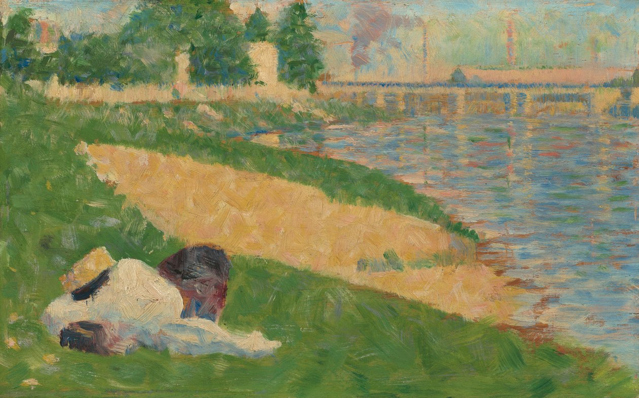 Seinen med kläder på stranden (studie för "Badare i Asnières") av Georges Seurat