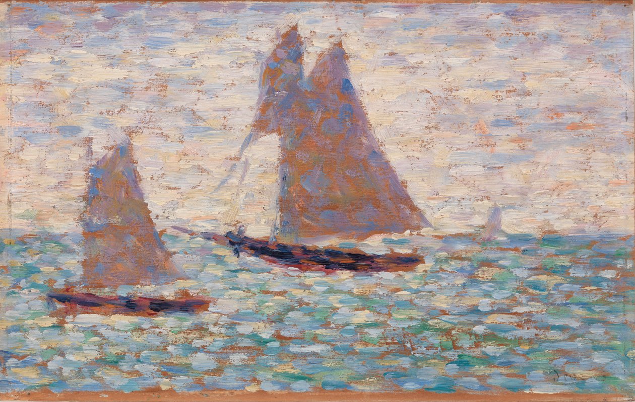 Två segelbåtar på Grandcamp av Georges Seurat