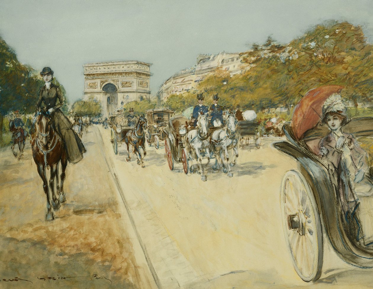 Eleganta figurer före Triumfbågen, Paris, av Georges Stein