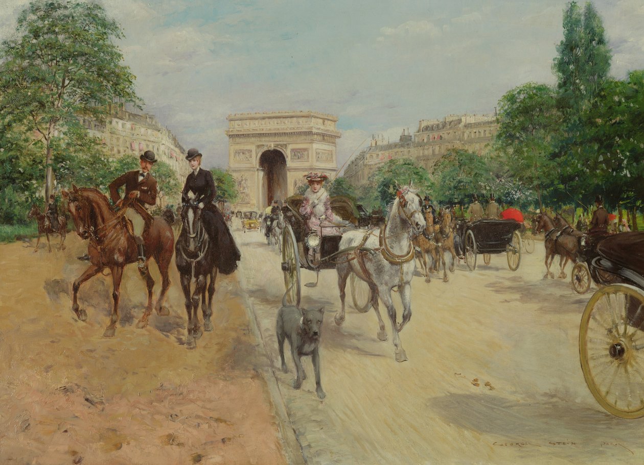 Ryttare och vagnar på Avenue du Bois, 1910 av Georges Stein