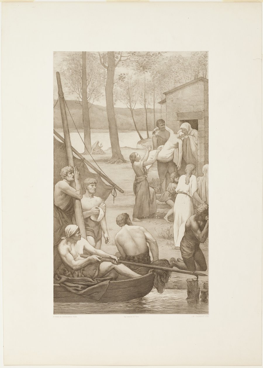 Den heliga Genevièves pastorala liv (vänster panel) av Georges William Thornley