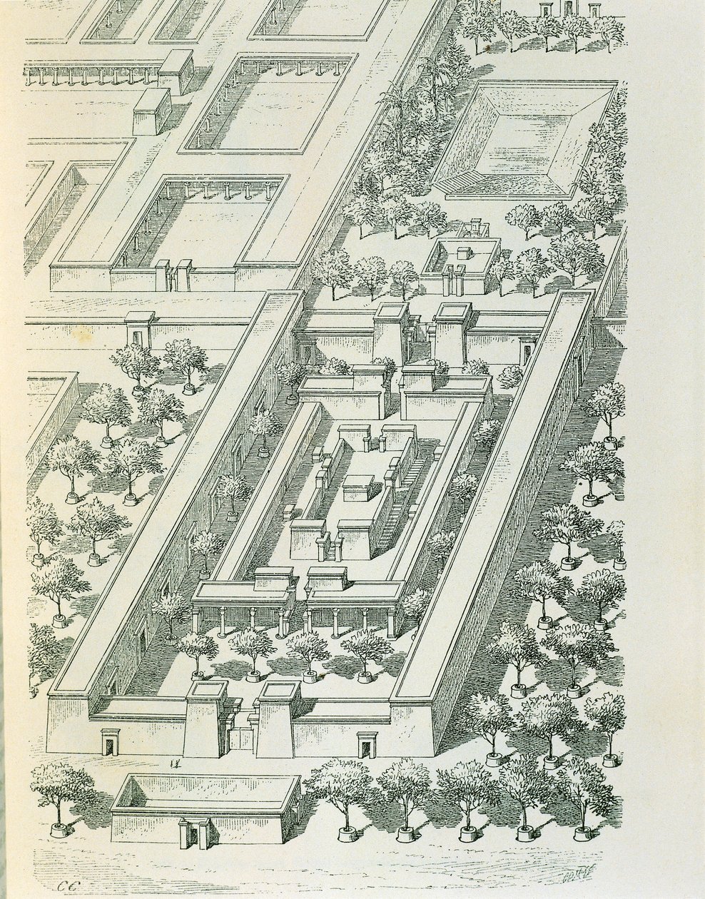 Etsning som visar en perspektivvy av en byggnad i Tell el-Amarna av Georges Perrot (1832-1914) och Charles Chipiez (1835-1901) av Georges and Chipiez Charles Perrot
