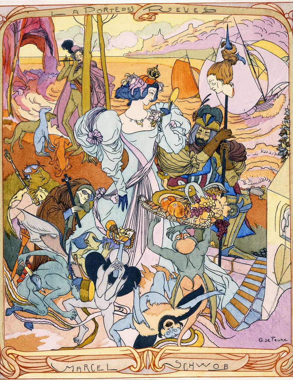 Centralpanel av en triptykillustration från boken 