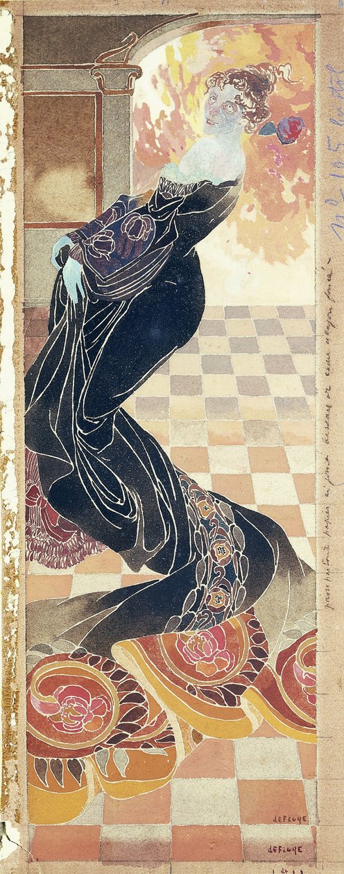 Dam i svart klänning, ca 1900 (gouache på papper) av Georges de Feure
