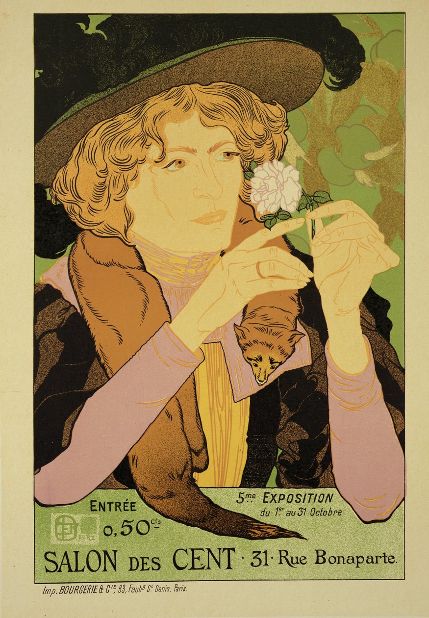 Reproduktion av en affisch som annonserar den "5:e utställningen av Salon des Cents", Rue Bonaparte, Paris av Georges de Feure