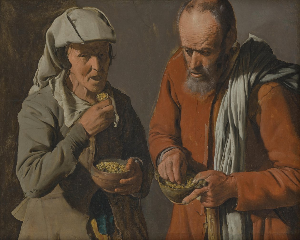 Ett bondpar som äter ärtor av Georges de La Tour