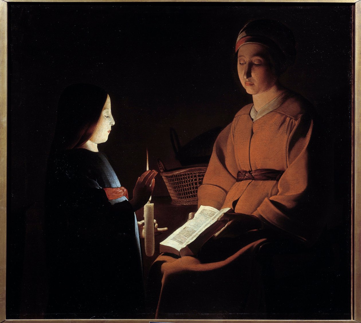 Utbildning av jungfrun. Målning av Georges De La Tour (1593-1652) av Georges de la (after) Tour